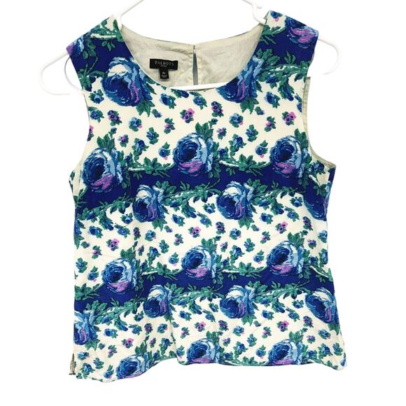 Talbots Petites Thin Comfy Silk Cotton Floral Tank Top Sleeveless Top Size 4P - Picture 1 of 6